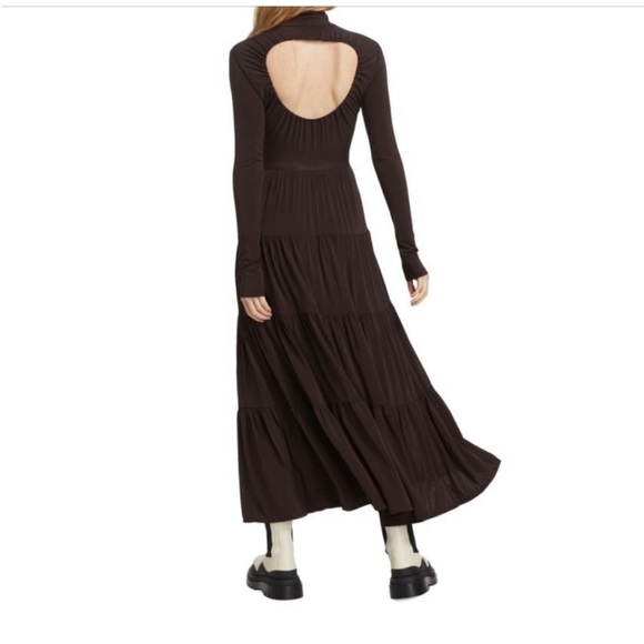 A.L.C. Corinna Turtleneck Tiered Maxi Dress Open Back Chocolate Brown - Picture 2 of 11